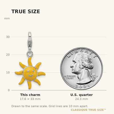 Amore La Vita Sterling Silver Rhodium-plated Polished 3-D Enameled Sunshine Charm with Fancy Lobster Clasp