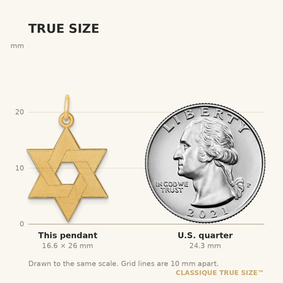 14K Laser Designed Star of David Pendant, 26 x 17mm