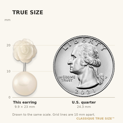 Sterling Silver Rhodium-plated White Button Freshwater Cultured Pearl and Mother Flower Front and Back Post Earrings