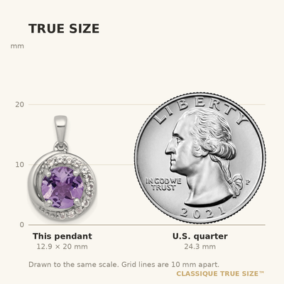 Sterling Silver Rhodium-plated Polished Checker-cut Round Amethyst and White Topaz Circle Pendant