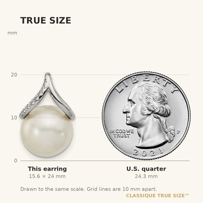 14K White Gold Polished Diamond and Pearl Dangle Hoop Earrings