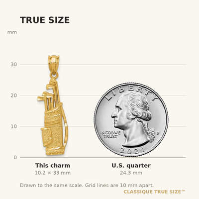 14K Golf Bag Charm, 33 x 10mm