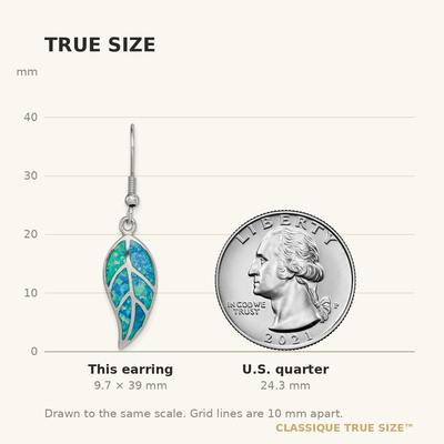 Sterling Silver Rhodium-plated Created Blue Opal Leaf Dangle Earrings