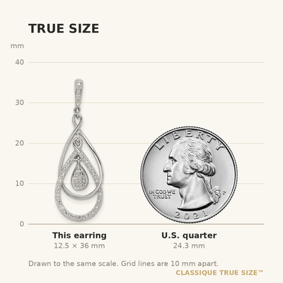 Sterling Silver Rhodium Plated Diamond Post Dangle Earrings, 36 x 13mm