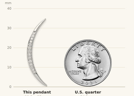 True size: Sterling Silver Rhodium-plated CZ Moon Pendant shown next to a US quarter (24.3 mm)