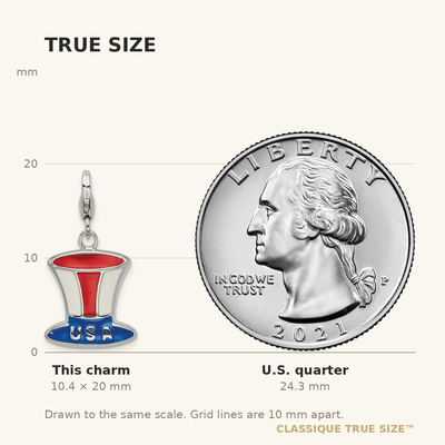Amore La Vita Sterling Silver Rhodium-plated Polished Enameled USA Hat Charm with Fancy Lobster Clasp