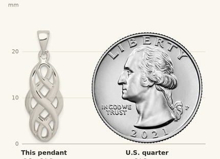 Classique True Size: Sterling Silver Polished Celtic Pendant shown next to a US quarter (24.3 mm)