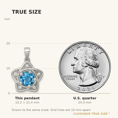 Sterling Silver Rhodium-plated Polished Light Swiss Blue Topaz and White Topaz Star Pendant