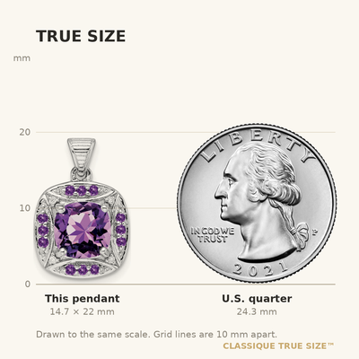Sterling Silver Rhodium-plated Diamond and Amethyst Square Pendant
