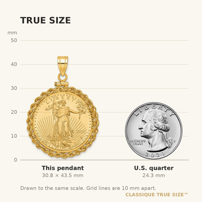 Wideband Distinguished Coin Jewelry 14ky Diamond-cut Rope Screw Top Mounted 1/2oz American Eagle Coin Bezel Pendant