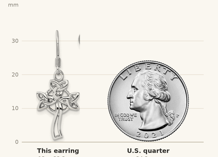 Classique True Size: Sterling Silver Rhodium-Plated Polished Celtic Cross Dangle Earrings shown next to a US quarter (24.3 mm)