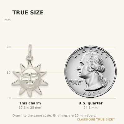 Sterling Silver Sun Charm, 25 x 17mm