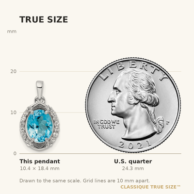 Sterling Silver Rhodium-plated Oval Swiss Blue Topaz/White Topaz Pendant