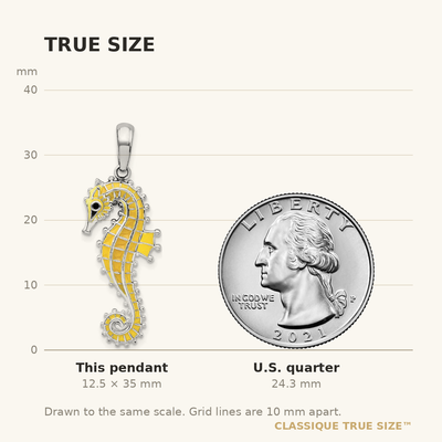 De-Ani Sterling Silver Rhodium-Plated 3D Enameled Yellow Seahorse Pendant