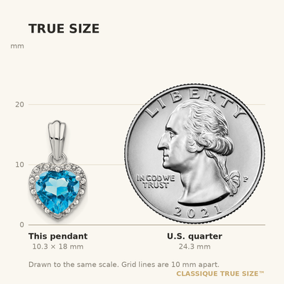 Sterling Silver Rhodium-plated Blue Topaz and Diamond Pendant, 18 x 9.3mm