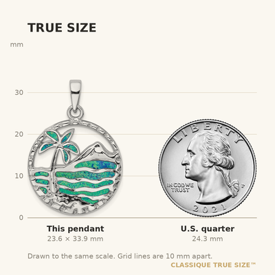 Sterling Silver Rhod-plated Created Opal Palm Tree Ocean Pendant
