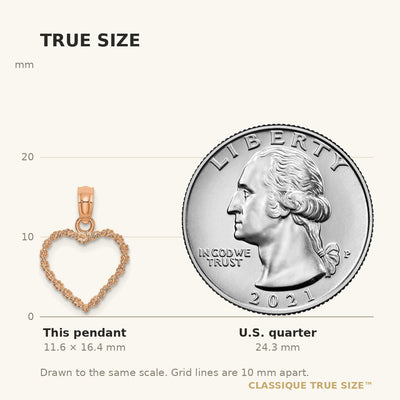 14K Rose Gold 3D Polished Rope Heart Pendant