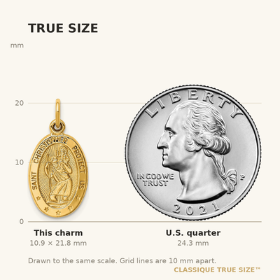14K Saint Christopher Medal Charm, 21.75 x 11mm