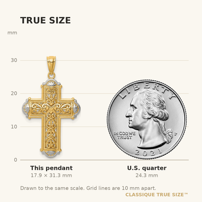 14K White Rhodium D/C Reversible Cross Pendant, 31.3mm