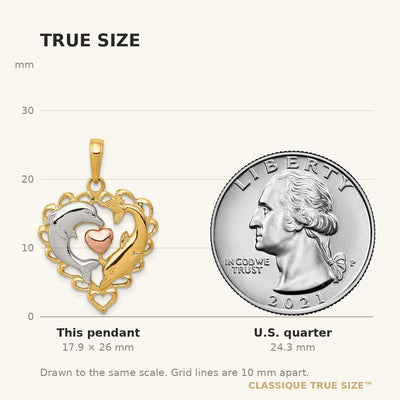 14K Two-Tone w/White Rhodium Dolphins In Heart Pendant