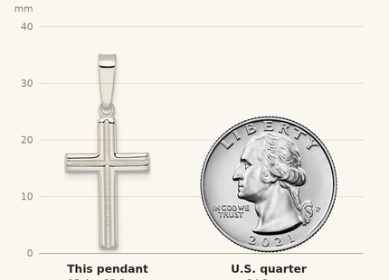 Classique True Size: Sterling Silver Polished and Satin Center Latin Cross Pendant shown next to a US quarter (24.3 mm)