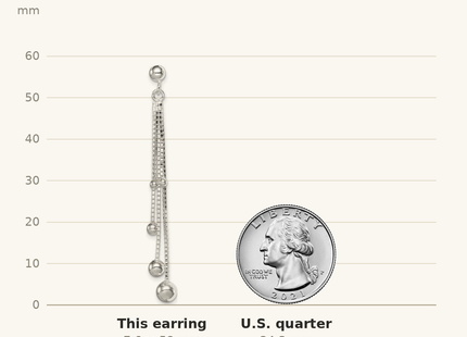 Classique True Size: Sterling Silver Polished Graduated Beaded Chain Post Dangle Earrings shown next to a US quarter (24.3 mm)