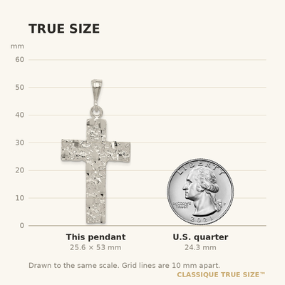 Sterling Silver Nugget Cross Pendant, 53 x 27mm