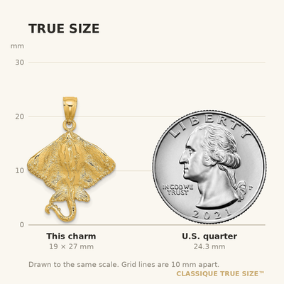 14K Stingray Charm, 27 x 20.8mm
