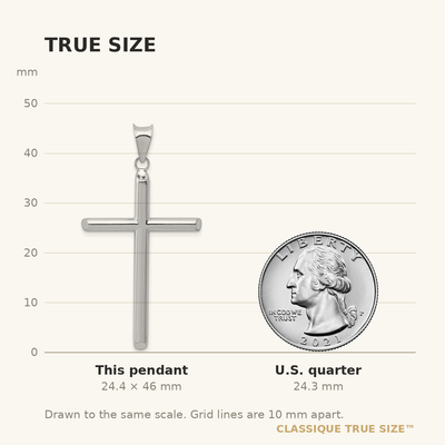 14K White Gold Hollow Cross Pendant, 46 x 24mm