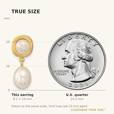 14K White Button and Rice Freshwater Cultured Pearl Post Dangle Earrings