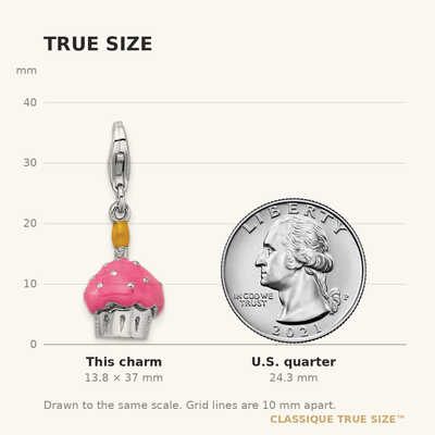 Amore La Vita Sterling Silver Rhodium-plated Polished 3-D Enameled Cupcake and Candle Charm with Fancy Lobster Clasp
