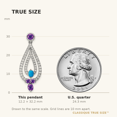 14K White Gold Turquoise, Amethyst and White Topaz Pendant