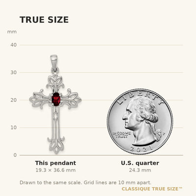 14K White Gold Oval Garnet cross pendant