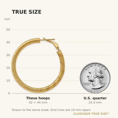 14K Twisted Round Omega Back Hoop Earrings