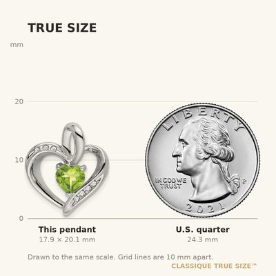 14K White Gold Peridot and Diamond Heart Pendant, 20.1 x 17.4mm
