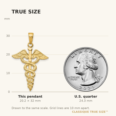 14K Caduceus Pendant, 32 x 21mm