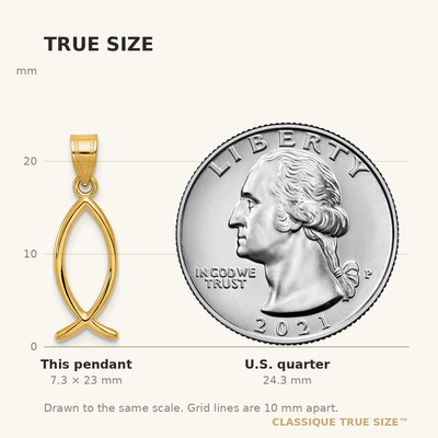 14K Ichthus Fish Pendant, 23 x 8mm