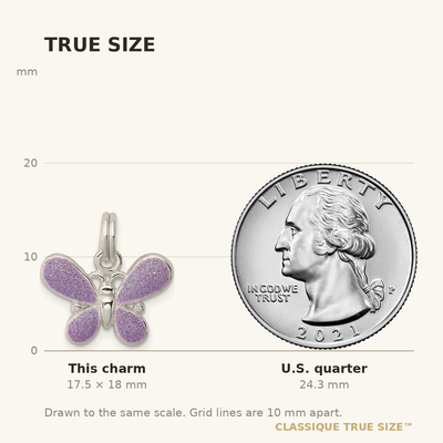 Sterling Silver Rhodium-plated Purple Enamel Polished Butterfly Charm
