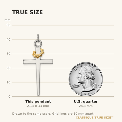 Sterling Silver Platinum-plated & 18K Gold-plated Cross Pendant, 44 x 24mm