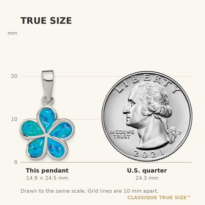 Sterling Silver Rhodium-plated Created Blue Inlay Opal Flower Pendant