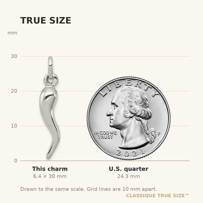 Sterling Silver Rhodium-plated Italian Horn Charm, 30 x 6mm