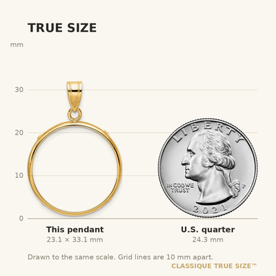Wideband Distinguished Coin Jewelry 14K Polished Prong Coin Bezel Pendant, 33.1 x 23.2mm