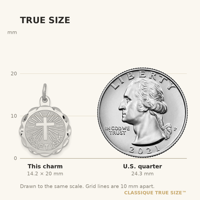 Sterling Silver Rhodium-plated Baptism Disc Charm, 20 x 15mm