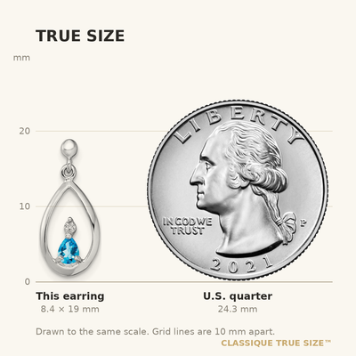 Sterling Silver Rhodium Plated Blue Topaz and Diamond Post Earrings, 19 x 8mm