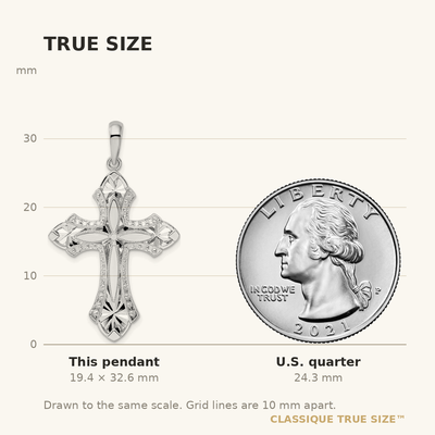 De-Ani Sterling Silver Rhodium-Plated Fleur de Lis with Poem on Reverse Cross Pendant