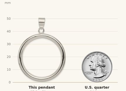 Classique True Size: Sterling Silver Rhodium-plated Circle Pendant shown next to a US quarter (24.3 mm)