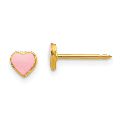 Inverness Stainless Steel 24K Gold-plated Pink Enamel Heart Earrings