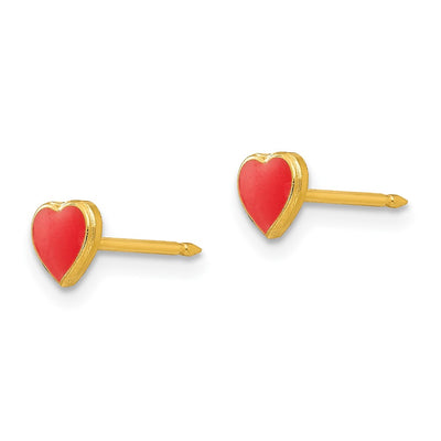 Inverness Stainless Steel 24K Gold-plated Red Enamel Heart Earrings