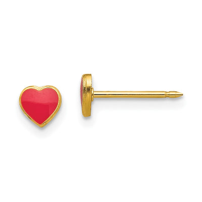 Inverness Stainless Steel 24K Gold-plated Red Enamel Heart Earrings