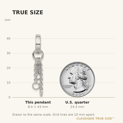 Amore La Vita Sterling Silver Rhodium-plated Polished Circle with Cable Chain Dangles Charm Carrier Pendant, 43 x 6mm
